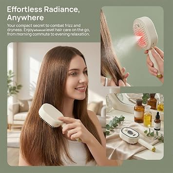 Electric Steam Brush for Hair - Steam Hair Straightener, Rechargeable Cordless Tool with Spray, Anti-Static Detangling Comb & Air Cushion Massage for Frizz Control & Smoothing Styling At Home Travel