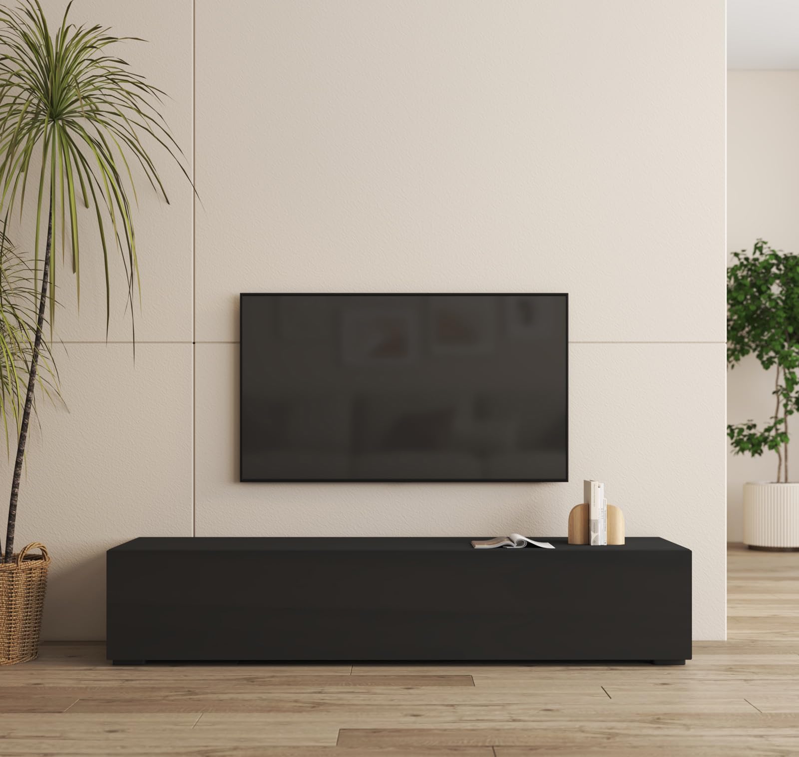 MB Muebles Bonitos, Mobile TV con piedini Nora H2, Soggiorno Moderno, Nero, 160x40x32cm