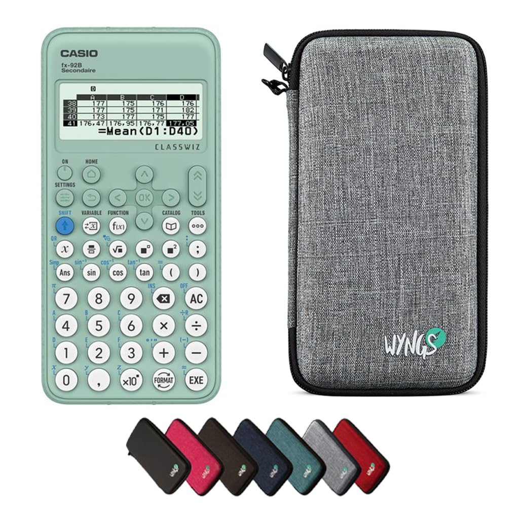 Casio FX-92B Secondaire con Funda Protectora WYNGS Gris Claro - Calculadora Científica - Paquete Básico