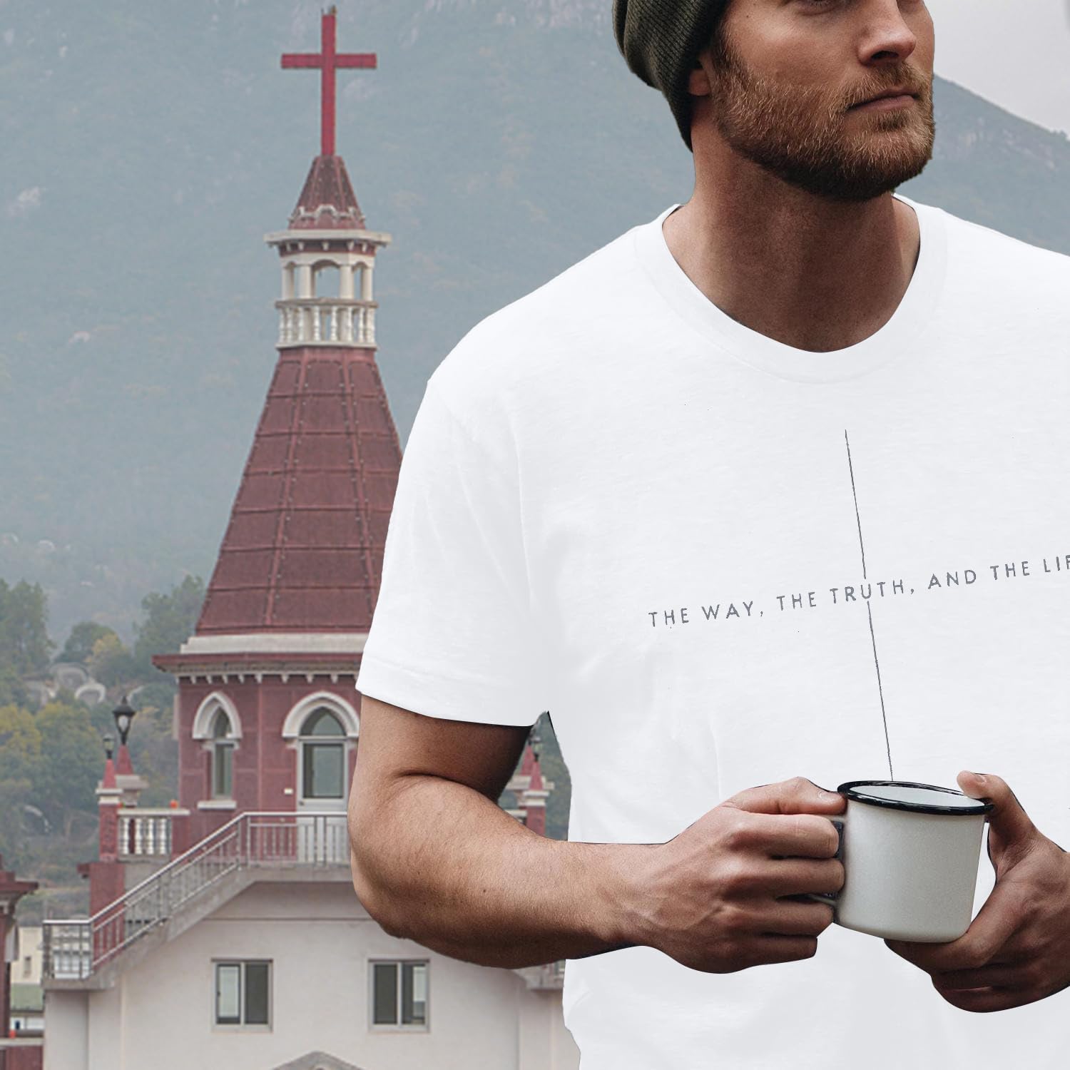 Christian Shirt Mens:The Way The Truth The Life Letter Printed Tshirt Jesus Faith Crew Neck Short Sleeve Top - Image 4