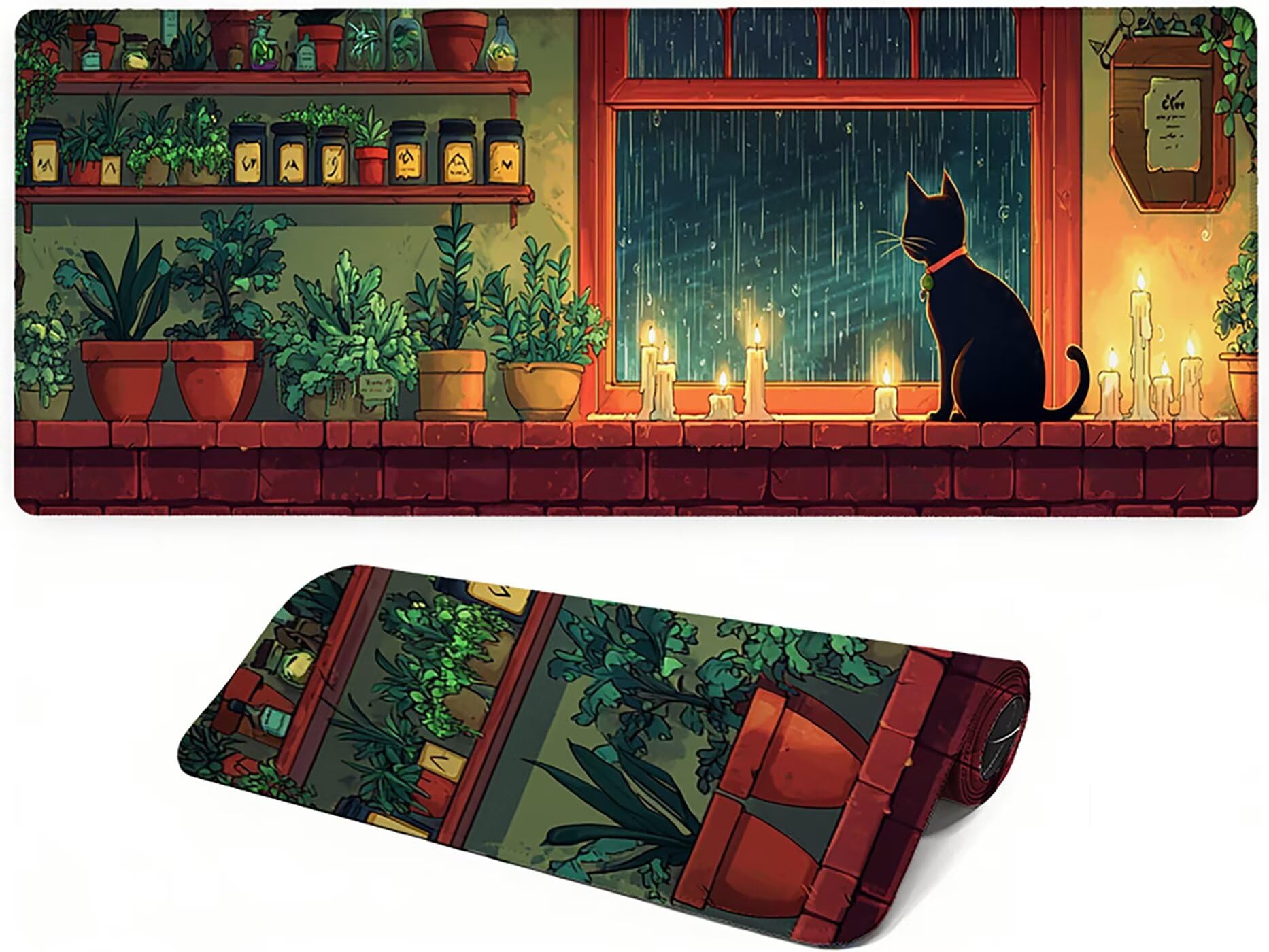 Lpfieonn Katze Großes Schreibtischunterlage, XXL Schreibtischunterlagen, Blau XXL Wasserdicht Gaming Mousepad mit Vernähter Rand und Rutschfeste Gummibasis, für Laptop/Hause/Büro 120x60cm PF-3661