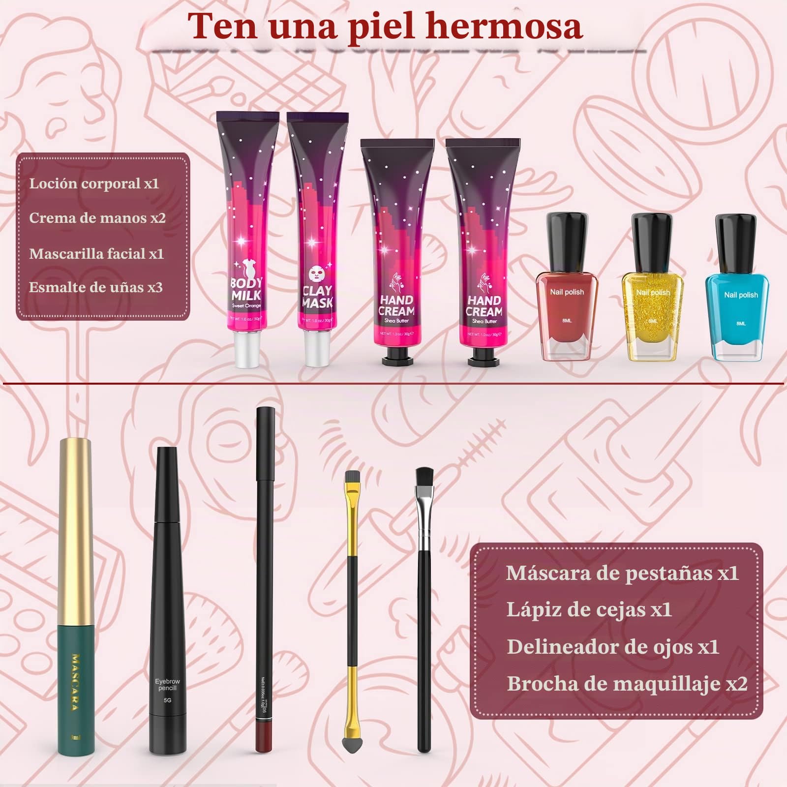 Calendario Adviento 2024, Makeup Set de Maquillaje Calendario de Adviento de Belleza con 24 de Cosméticos, Regalo ldeal para Navidad, de Nochebuena, Festival