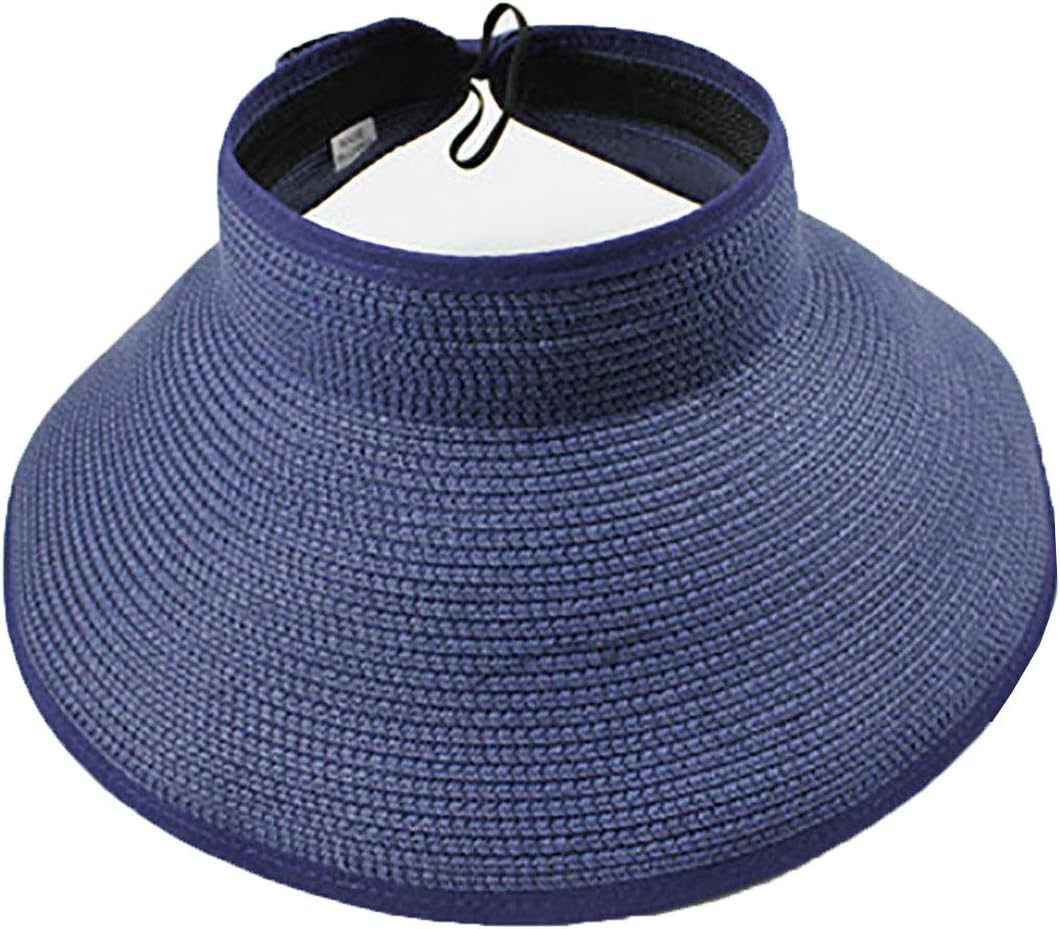 Women's Summer Foldable Straw Sun Visor w/Cute Bowtie UPF 50+ Packable Wide Brim Roll-Up Visor Beach Hat