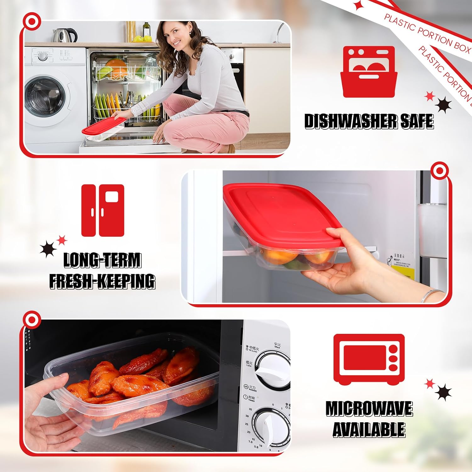Qinyoung 18 Pcs 33 oz Plastic Food Storage Containers with Lids, Red image 3