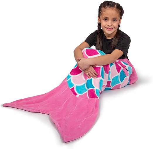 Fin Fun Mermaid Tail Blanket Kids, Girls and Boys - Cuddle Tails - Perfect Birthday Kids, Pink Dream