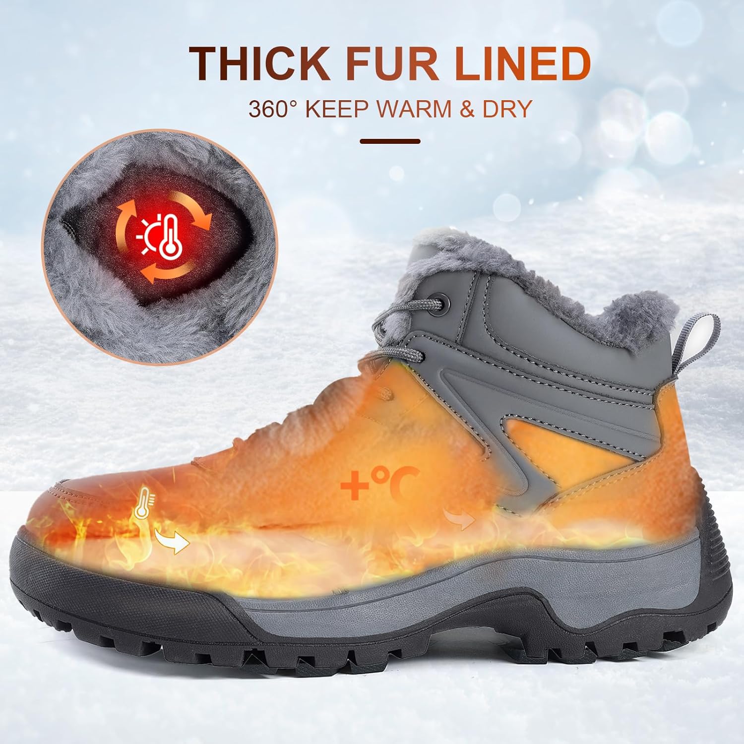 Qiucdzi Winter Boots for Women Snow Boot with Warm Fur Lined Anti-Slip Ankle Booties Walking Shoes Non-Slip Outdoor Trekking Shoes
