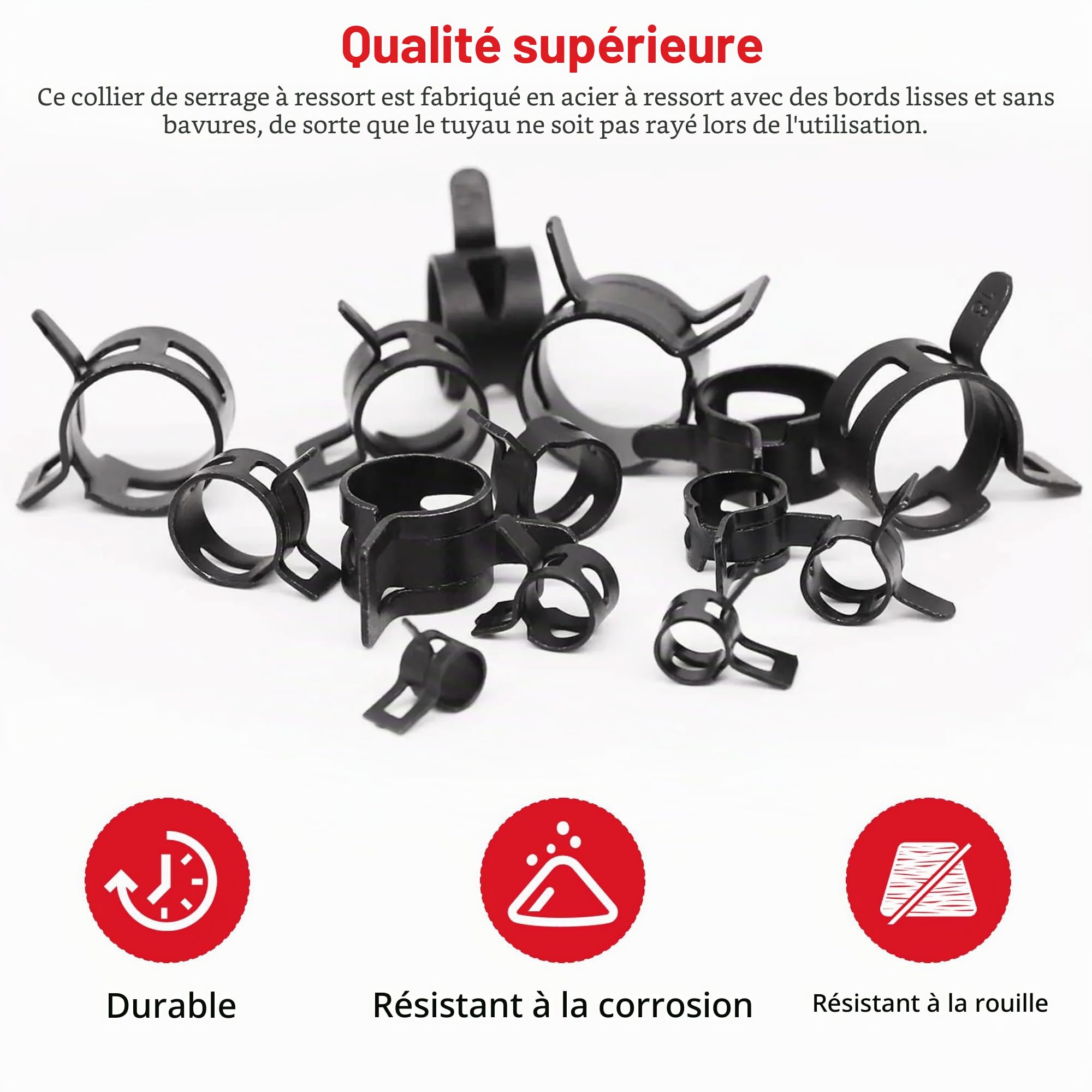 300 Pcs Collier de Serrage Durite, Kit Assortiment 5-18mm en Acier Zingué Haute Résistance avec Pince Spéciale, Collier à Ressort pour Tuyau Carburant, Moto, Voiture, Tuyau d'Arrosage