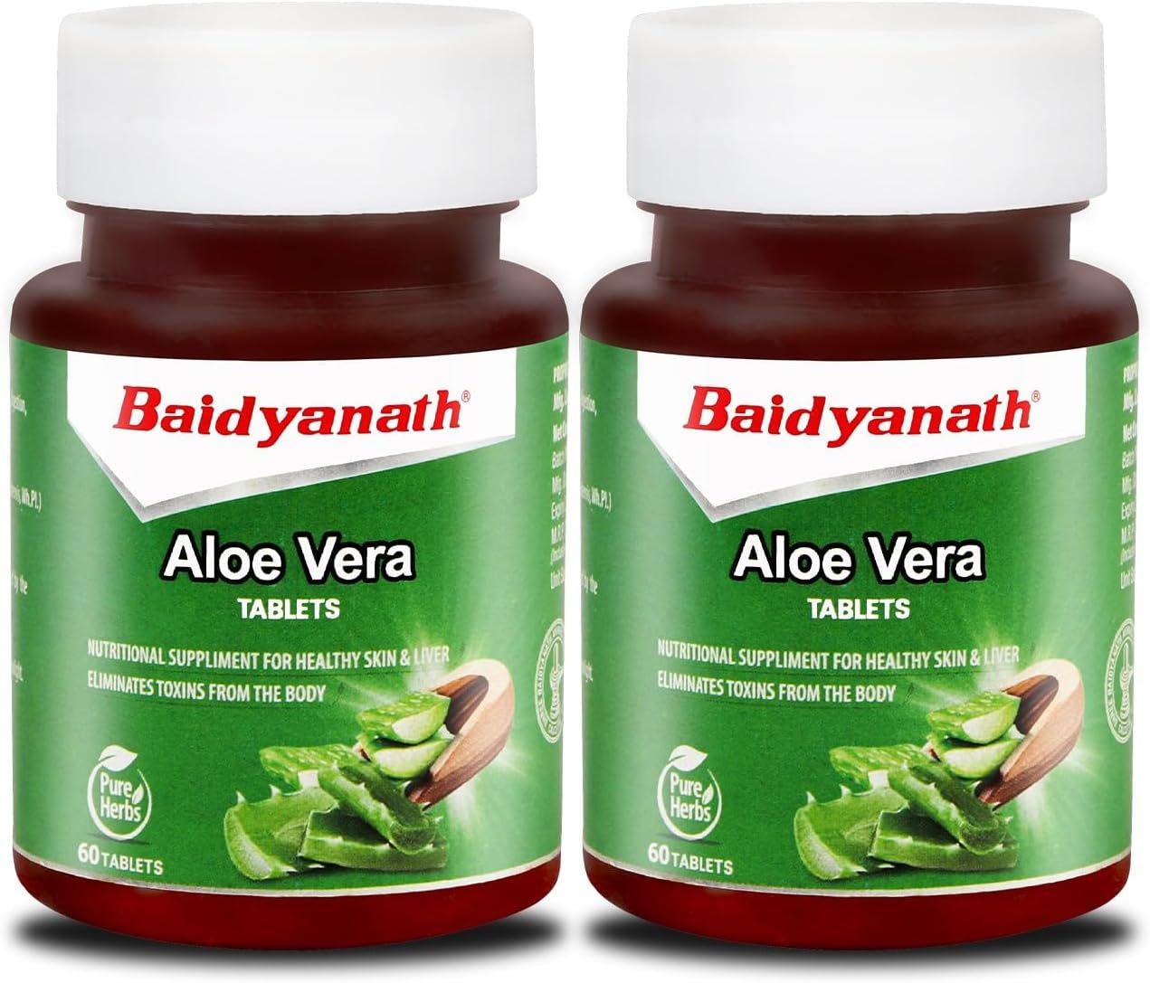 Baidyanath Aloe Vera Tablets - 60 Tab| Nutritional Supplement For Healthy Skin And Liver | Eliminates Toxins And Boosts Immune System (Pack of 2)