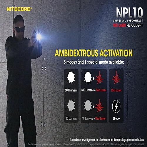 Miniatura 3 de Nitecore Combo láser de luz de pistola de 300 lúmenes, láser rojo y linterna táctica con función estroboscópica y de memoria para riel Picatinny