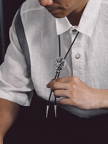 Miniatura 4 de Bandmax Genunie - Corbatas de cuero negro ónix para hombre, estilo occidental, corbata de cuero de regalo para padre y marido