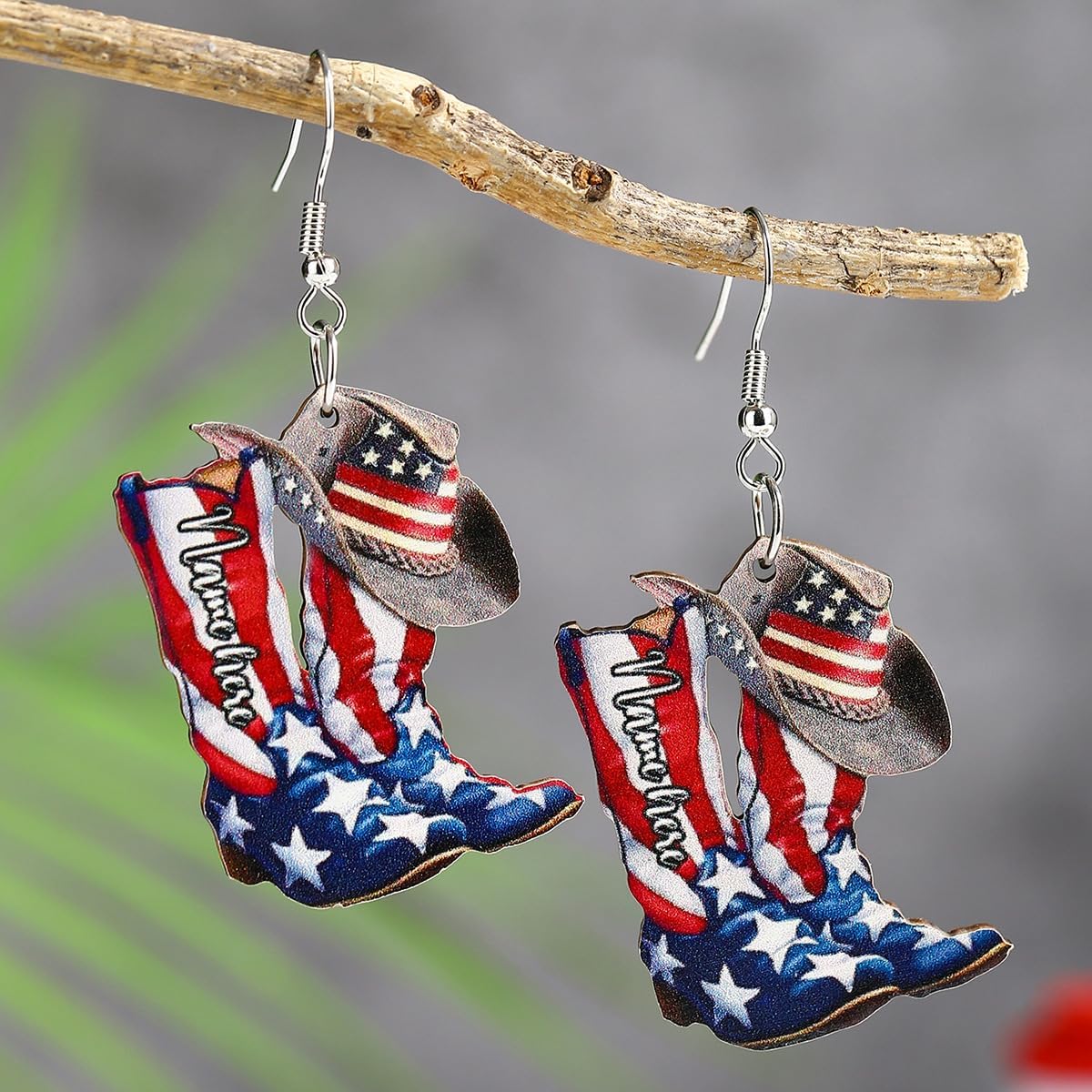 American Flag Wooden Dangle Earrings 4th of July Patriotic Bow Drop Earrings Vintage Western Independence Day Earrings Gifts Jewelry for Women - Image 2