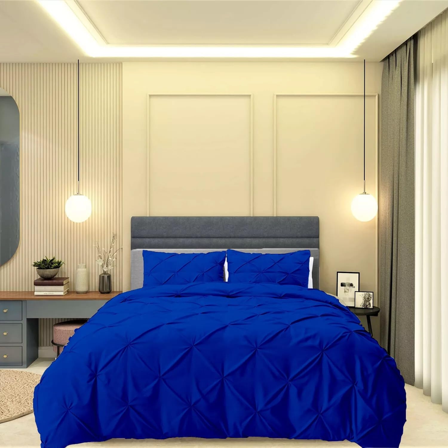 RV Short King Size - 5 Piece Pinch Pleated Comforter Set (18 inch Deep Pocket Sheet Set and Pintuck Comforter 500GSM) 600 Thread Count 100% Egyptian Cotton - Ivory