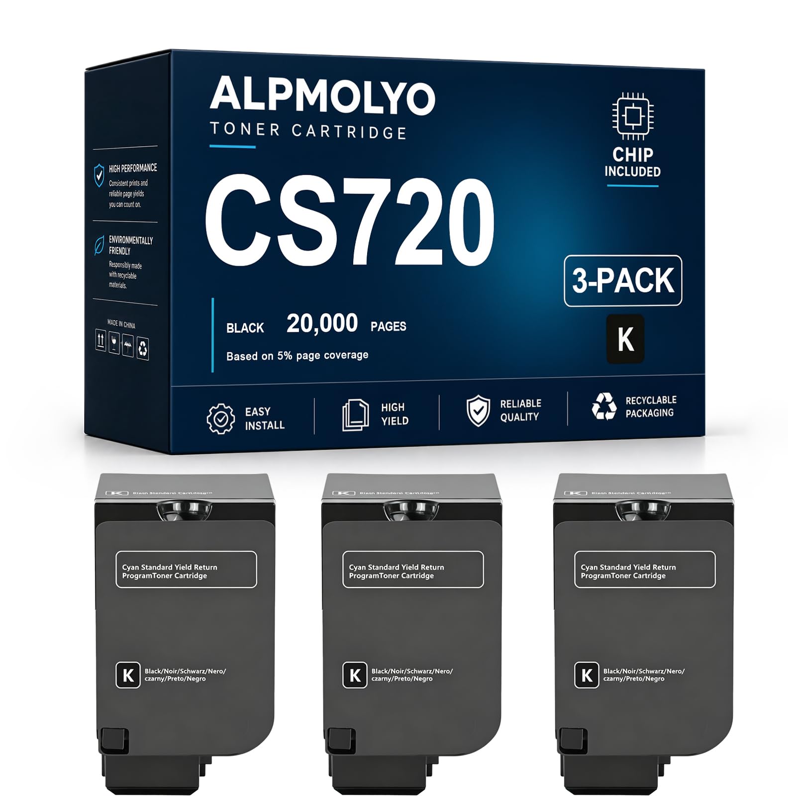 Sostituzione della cartuccia di toner ad alta resa CS720 per 74C1SK0, compatibile con Lexmark CS720de CS725de CX725de CX725dhe, con chip