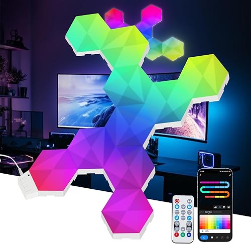 Pak Luces hexagonales 9 paquetes de luces LED para bricolaje, RGB+IC, luces creativas para juegos de decoración de pared con control remoto, con