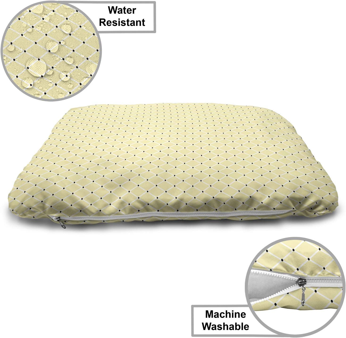 review Lunarable Ivory Pet Bed, Rectangular Shaped Image Connected with Polka Dots and Bold Lines Artwork, Chew Resistant Pad for Dogs and Cats Cushion with Removable Cover, 24