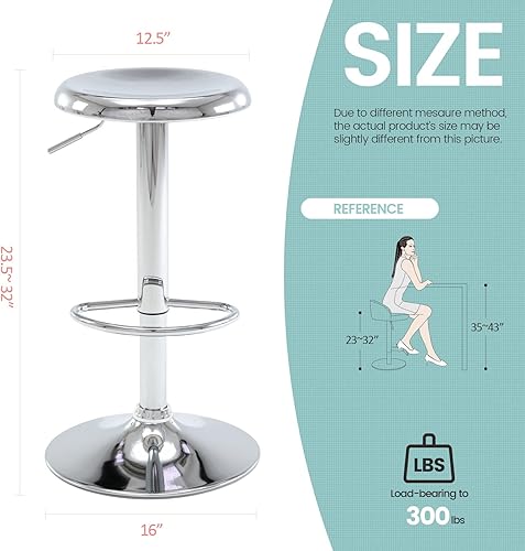 Miniatura 55 de Brage Living Taburete de bar ajustable, taburete de bar giratorio redondo de metal con elevador de aire, silla de bar de altura de mostrador sin