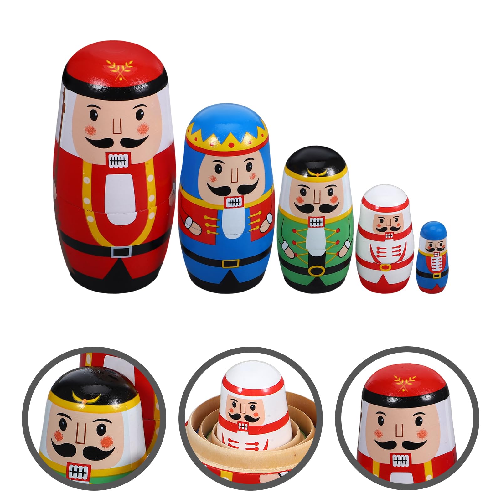 LUOZZY Christmas Nutcracker Nesting Doll Desktop Wood Russian Doll Decoration 5-Layer Wood Doll for Xmas Theme Party