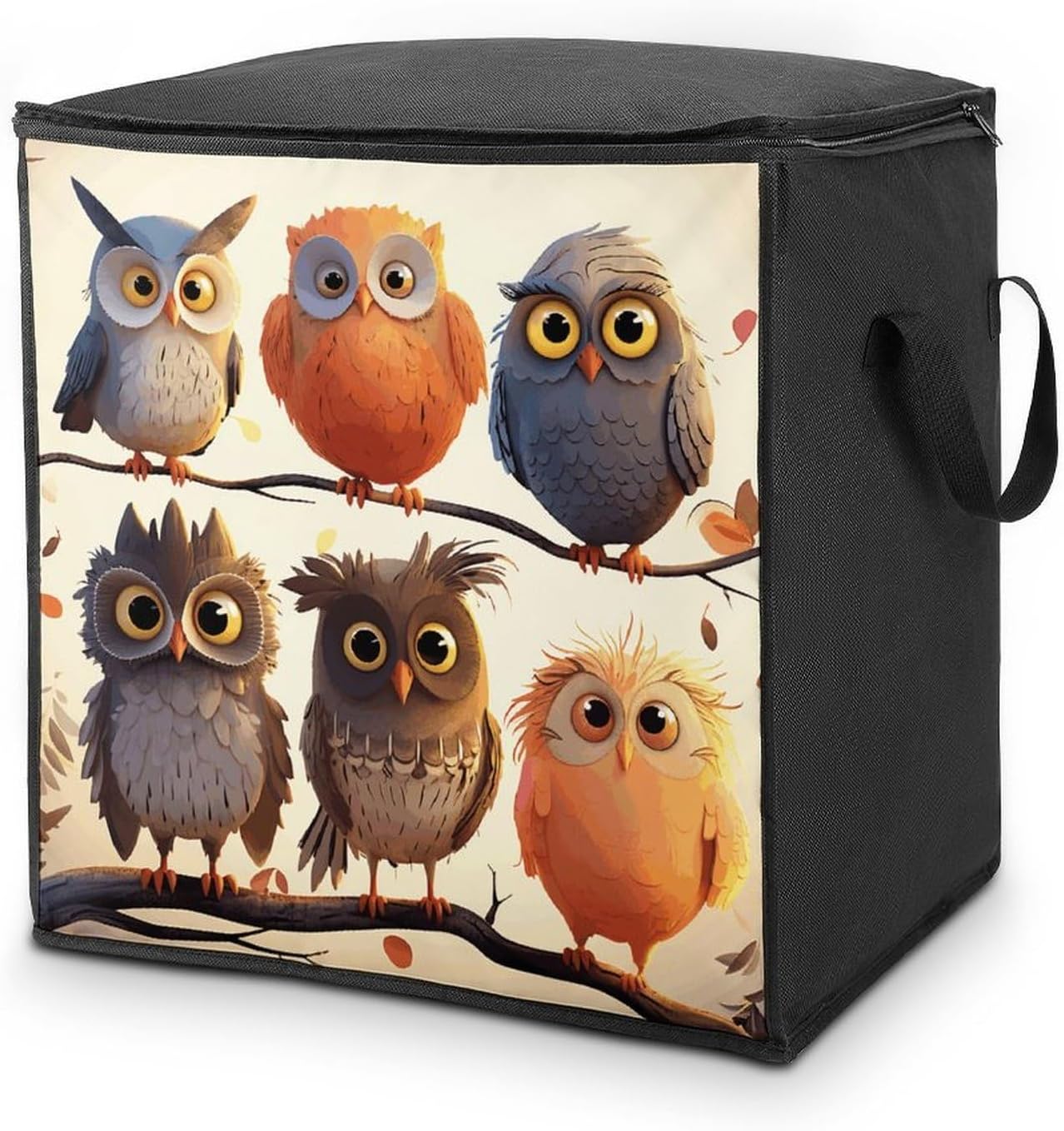 Owls Birds Storage Bag with Zippers And Handle Extra Large Bedding Comforter Storage Bag Foldable Blanket Storage Bags Fabric Moving Bags for Closet Organizer (70L)