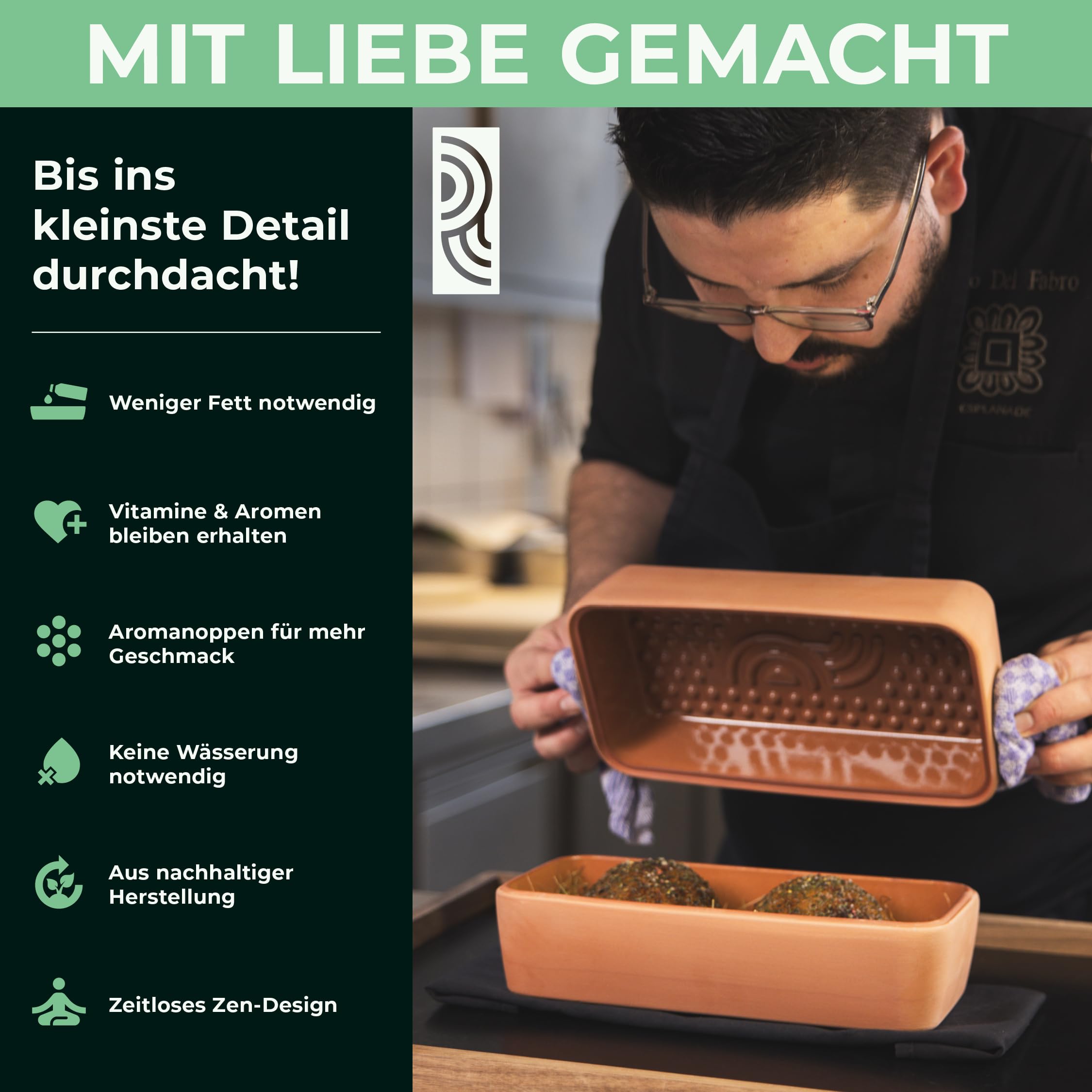 myromy® 2 Stück – Brick BBQ Mini-Bräter aus Keramik – Bräter, Dampfgarer, Schmortopf mit Aroma-Noppen – Grillschale & Auflaufform für Grill, Backofen & Mikrowelle – Brotbacktopf, spülmaschinengeeignet
