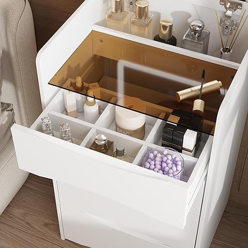 Miniatura 26 de FUFU&GAGA Juego de tocador con espejo rectangular, tocador de maquillaje con 5 cajones, estantes, tocador y taburete acolchado (B blanco/espejo