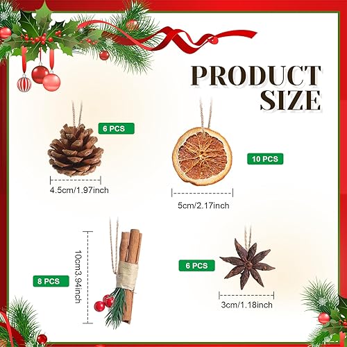 Miniatura 3 de Liliful 30 piezas de decoraciones para árbol de Navidad, rodajas de naranja natural secas, conos de pino natural, adornos rústicos a granel de anís