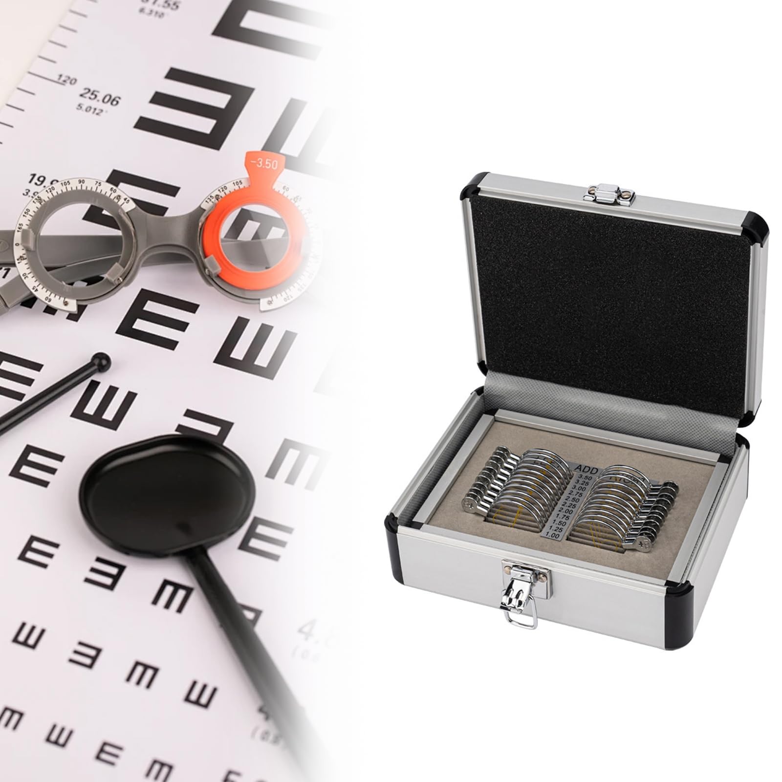 Optometry Box Equipment,High Transmittance Optical Trial Lens Set in Aluminum Case,Metal Optometry Optical Trial Lens Set,Optical Lens Optometry Rim Case,for Vision Testing in Opti(Size:Aluminum case)