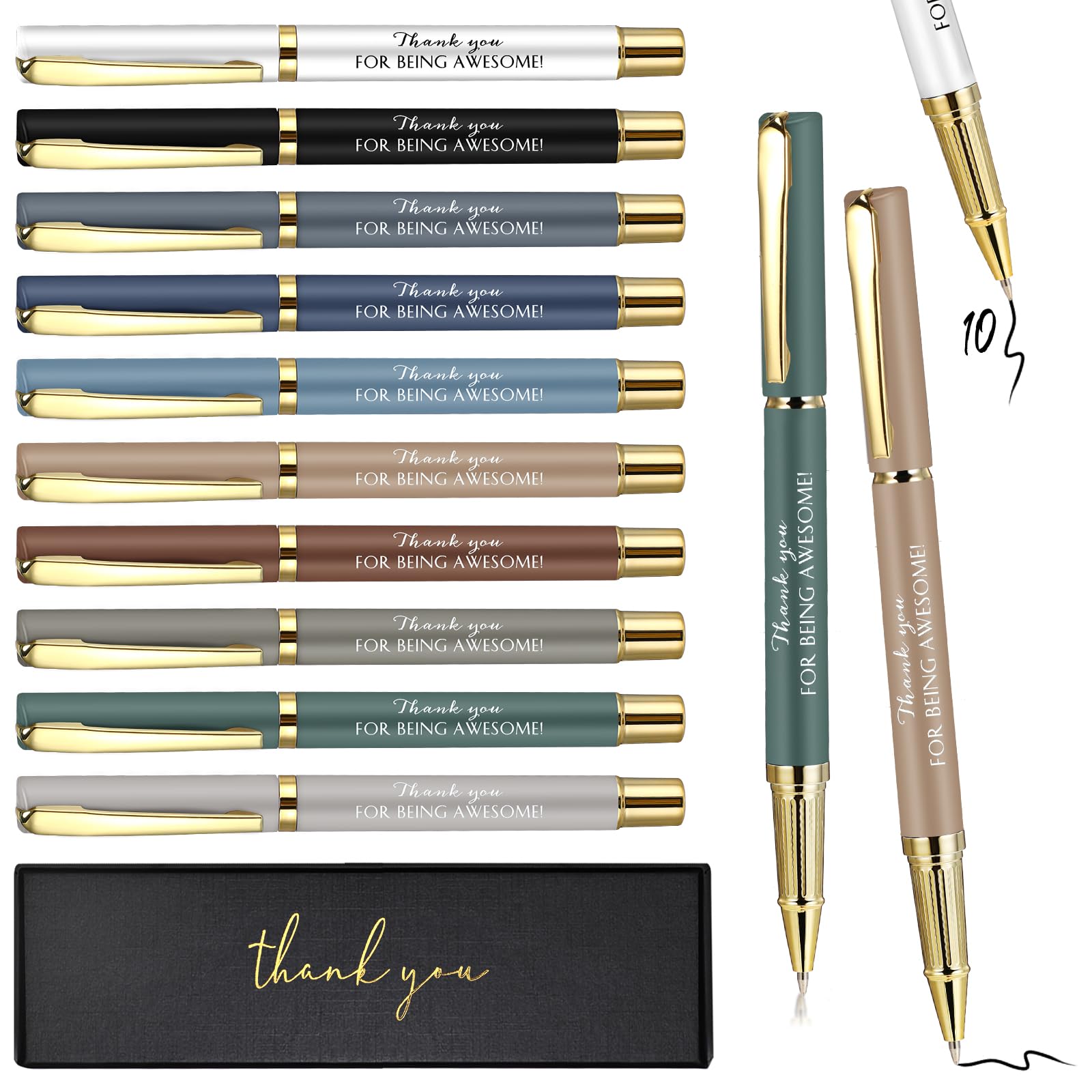 PerKoop 10 Set Thank You Gifts Ballpoint Pens with Gift Boxes Bulk Christmas Appreciation Gifts for Employee Coworker Nurse Staff Member Office Supplies(Macaron,Awesome)