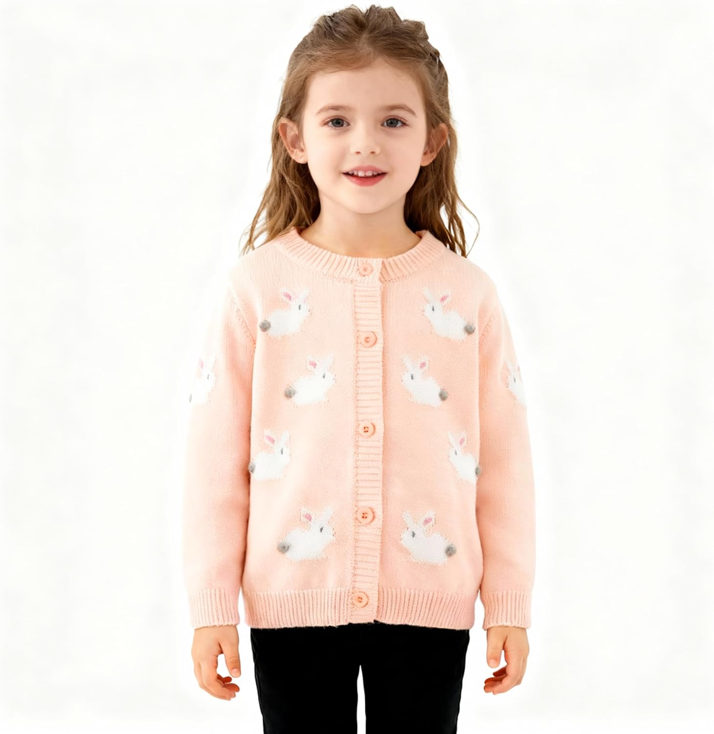 Rolanko 幼児 女の子 セーター 長袖 オープン フロント ボタンダウンニット カーディガン キッズ 服 1-6歳