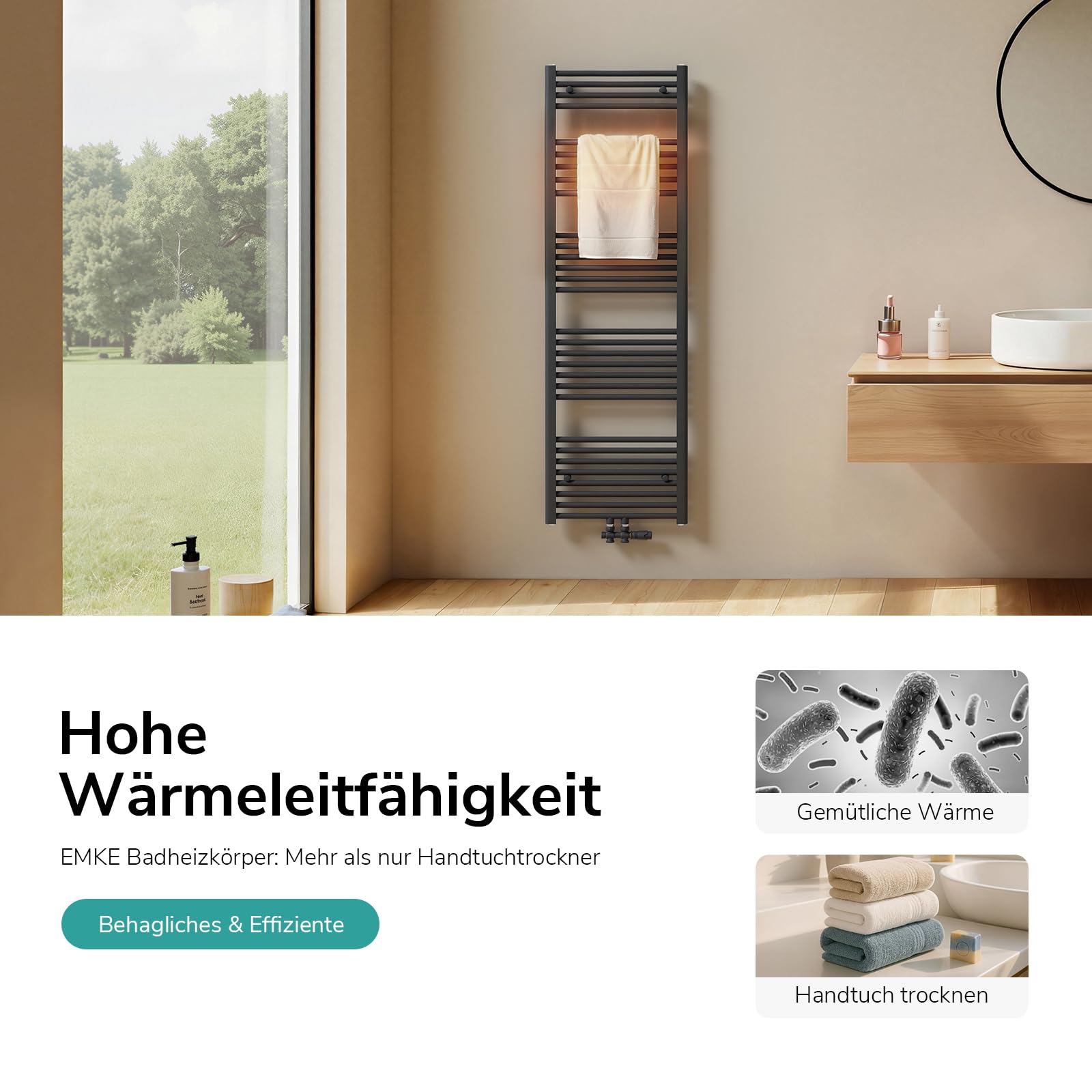 Badkamerradiator Handdoekhouder 1320 x 600 mm - Zwart - 798W - Efficiënte Verwarming