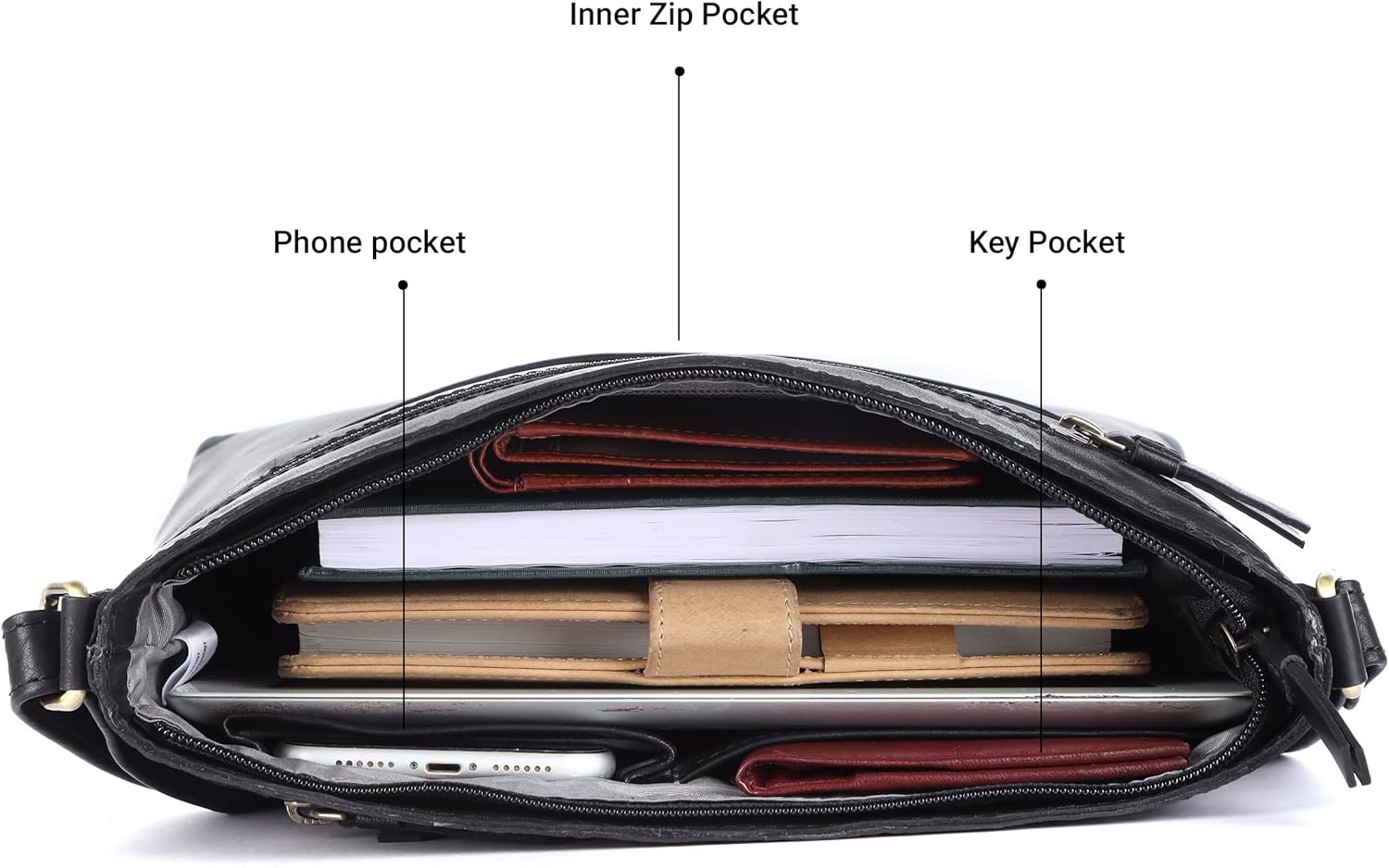 Mia Soft Real Leather Womens Crossbody Handbags and Purses-Triple Zip Premium Sling Crossover Shoulder Bag - Image 4