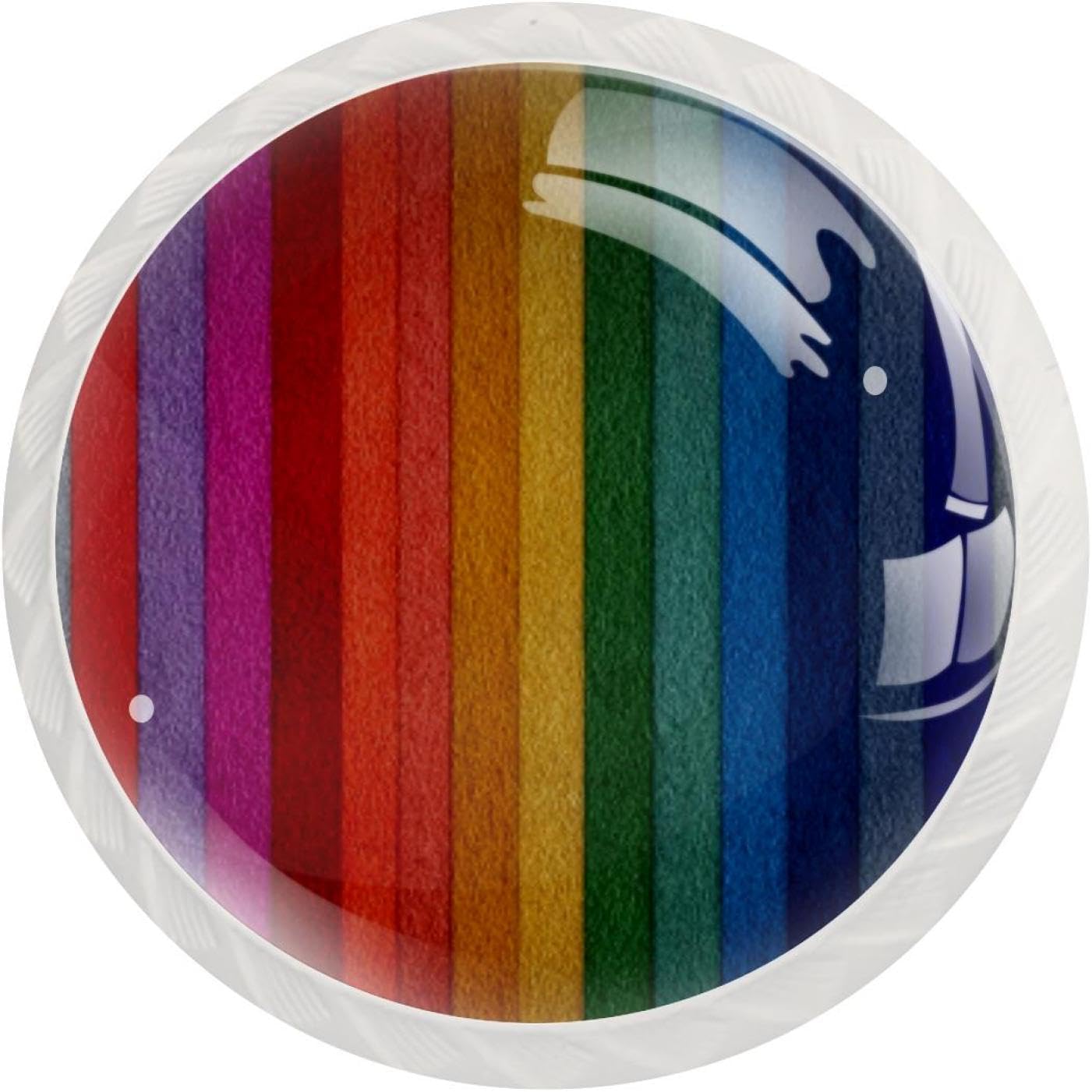 Black Stripe Rainbow (1) Round Cabinet Knobs, Furniture Hardware with Long & Short Screws for Household Use