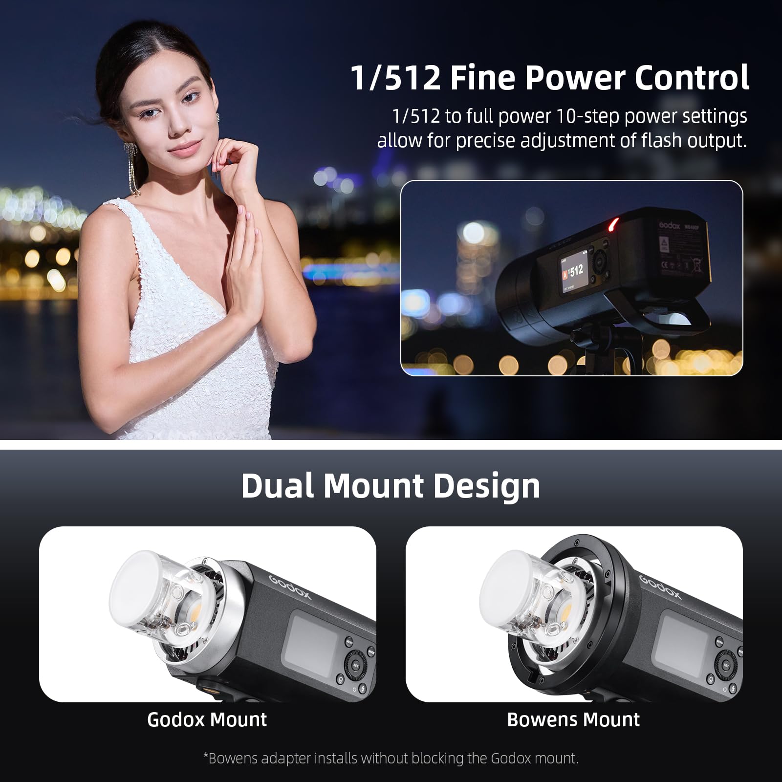 Godox AD400Pro II AD400ProII Blitzgerät, GN72 400 Ws 2,4 G TTL 1/8000s HSS, One-Tap Synchronisation mit X3 Auslöser, 16 Farbgruppenanzeige, Bi-Color Modellierlampe