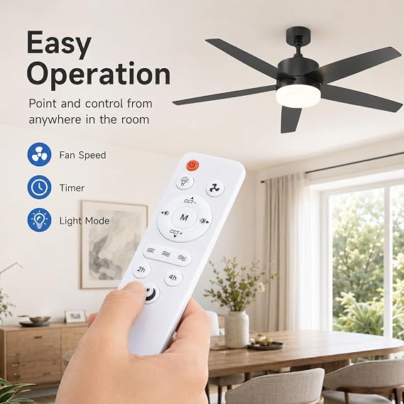 Universal Replacement Remote Control for Ceiling Fan with Lights, Infrared Ceiling Fan Controller with Ergonomic Buttons, 8 Metre Operating Range, White, No Programming Required