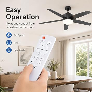 Universal Replacement Remote Control for Ceiling Fan with Lights, Infrared Ceiling Fan Controller with Ergonomic Buttons, 8 Metre Operating Range, White, No Programming Required