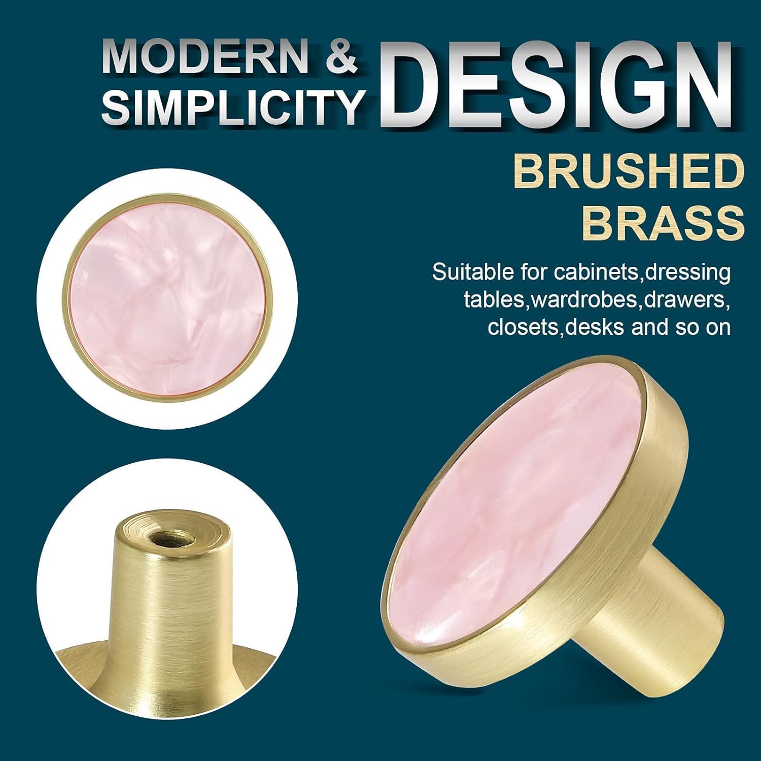 25 Pack Gold Knobs for Dresser Drawers, Brass Dresser Knobs Round Cabinet Knobs for Kitchen Cabinet Cupboard Door Decorative Furniture Hardware, 1-1/4" Diameter, Pink