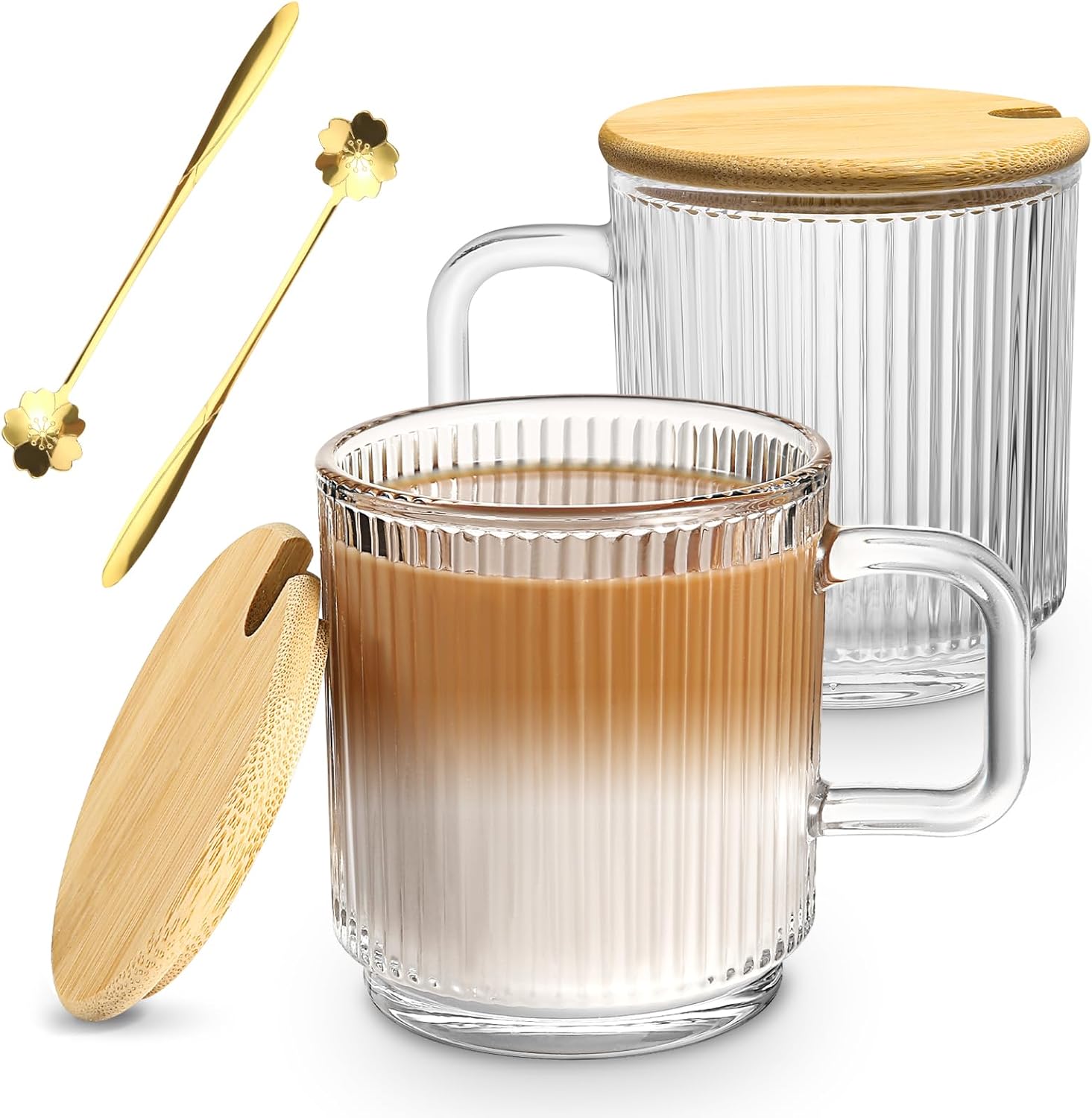 Amazon.com | VZZNN Glass Coffee Mugs Set of 2,10oz Glass Coffee Cups ...