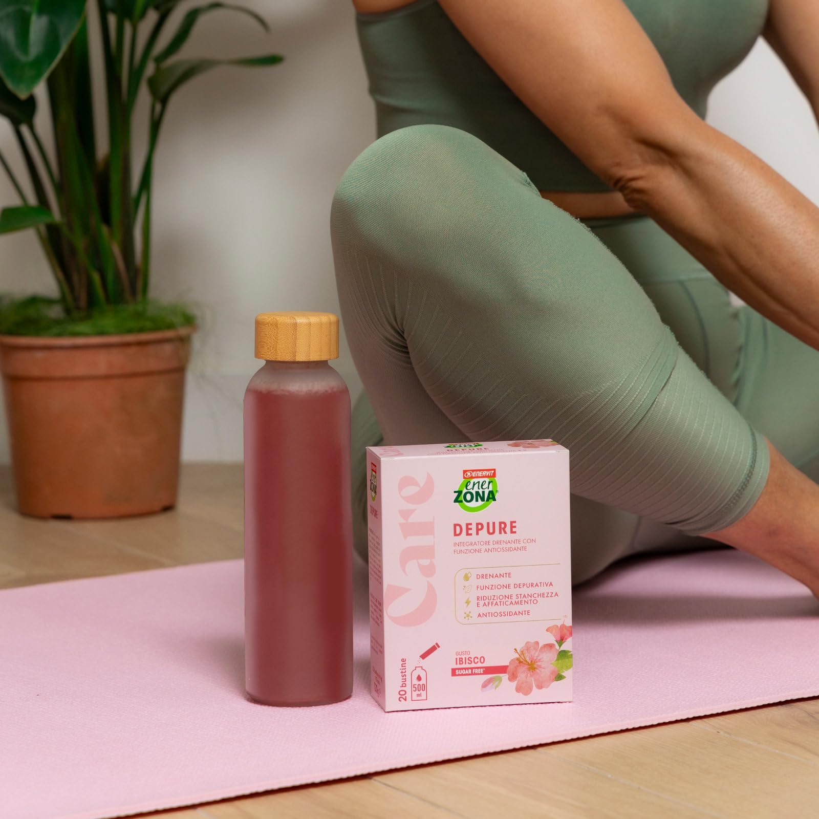 Enervit EnerZona Care Depure, Integratore Alimentare Drenante e Antiossidante, Funzione Depurativa, Riduce la Stanchezza, 20 Bustine, Zero Zuccheri e Zero Calorie, Gusto Ibisco, VeganOK, Senza Glutine