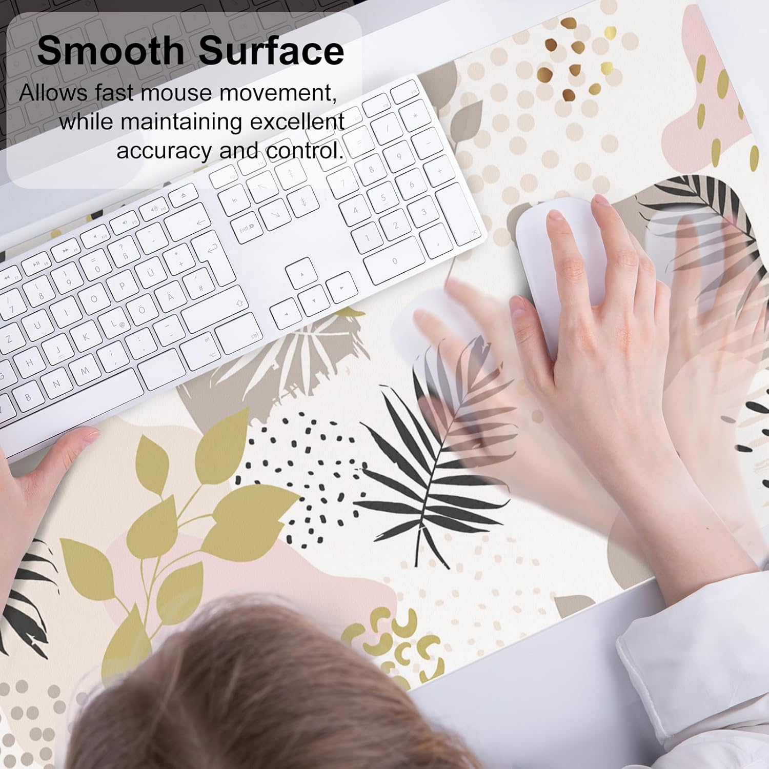 QIYI Large Mouse Pad, Exotic Pattern Desk Mat for Desktop, Women Girls Office Décor Desk Accessories, PU Leather Waterproof Gaming Mousepad, Tropical Plants Gold Desk Pad Computer Mat, 31.5" x 15.7" - Image 4