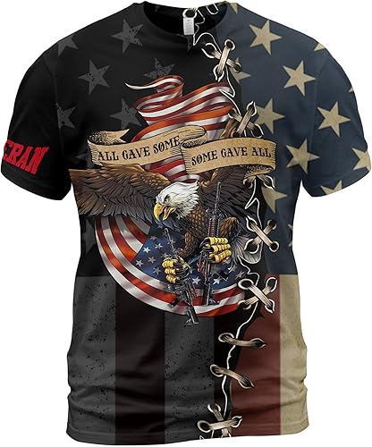 Camisetas 3D de veterano de águila americana, camiseta 3D patriótica de la bandera estadounidense vintage para el Día de los Caídos