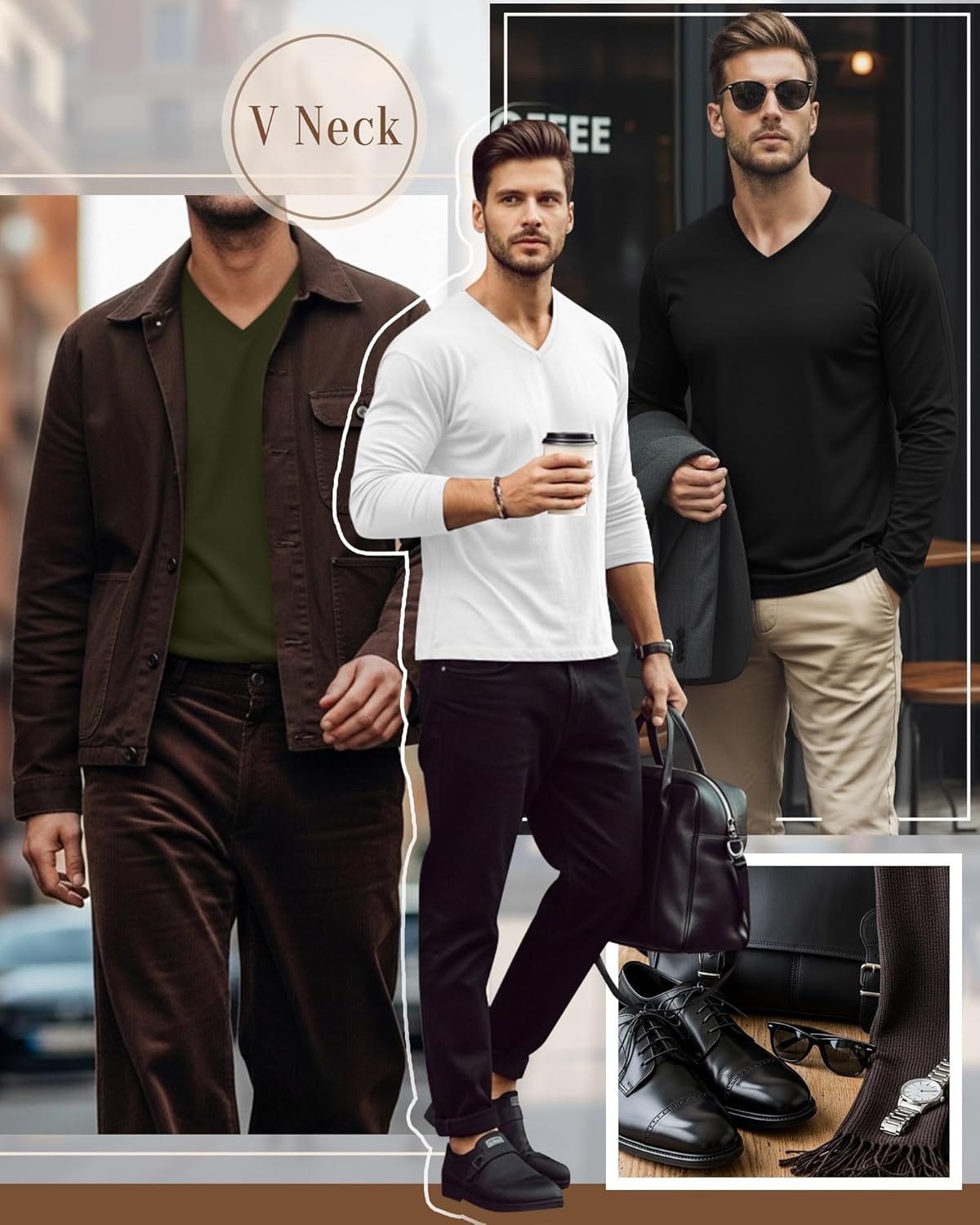 Ficerd 3 Pack Big and Tall Shirts for Men V Neck Cotton Long Sleeve Tee L-7XL Casual Loose Tops Oversized Basic T Shirts - Image 2