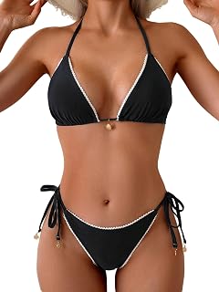GORGLITTER Women's Bikini Set Triangle Bikini Hold-Up Neck High Waist Bikini Bottom…