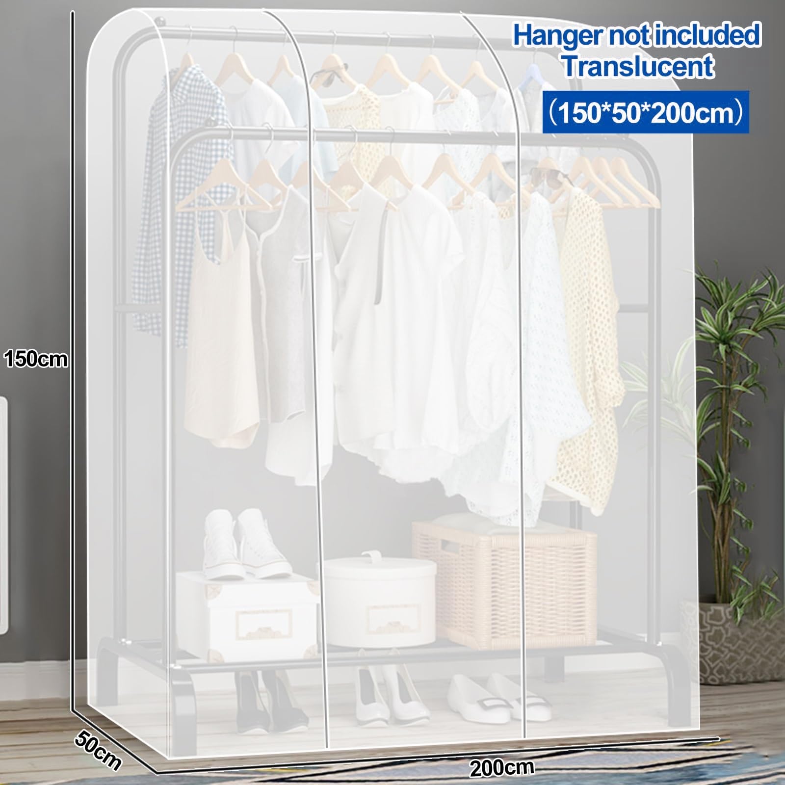 Hanging Garment Bags for Storage Long with Zipper Large Capacity Clear Garment Bags for Hanging Clothes Suitable for Suits, Dresses and Other Clothes(Clear,200x50x150cm)