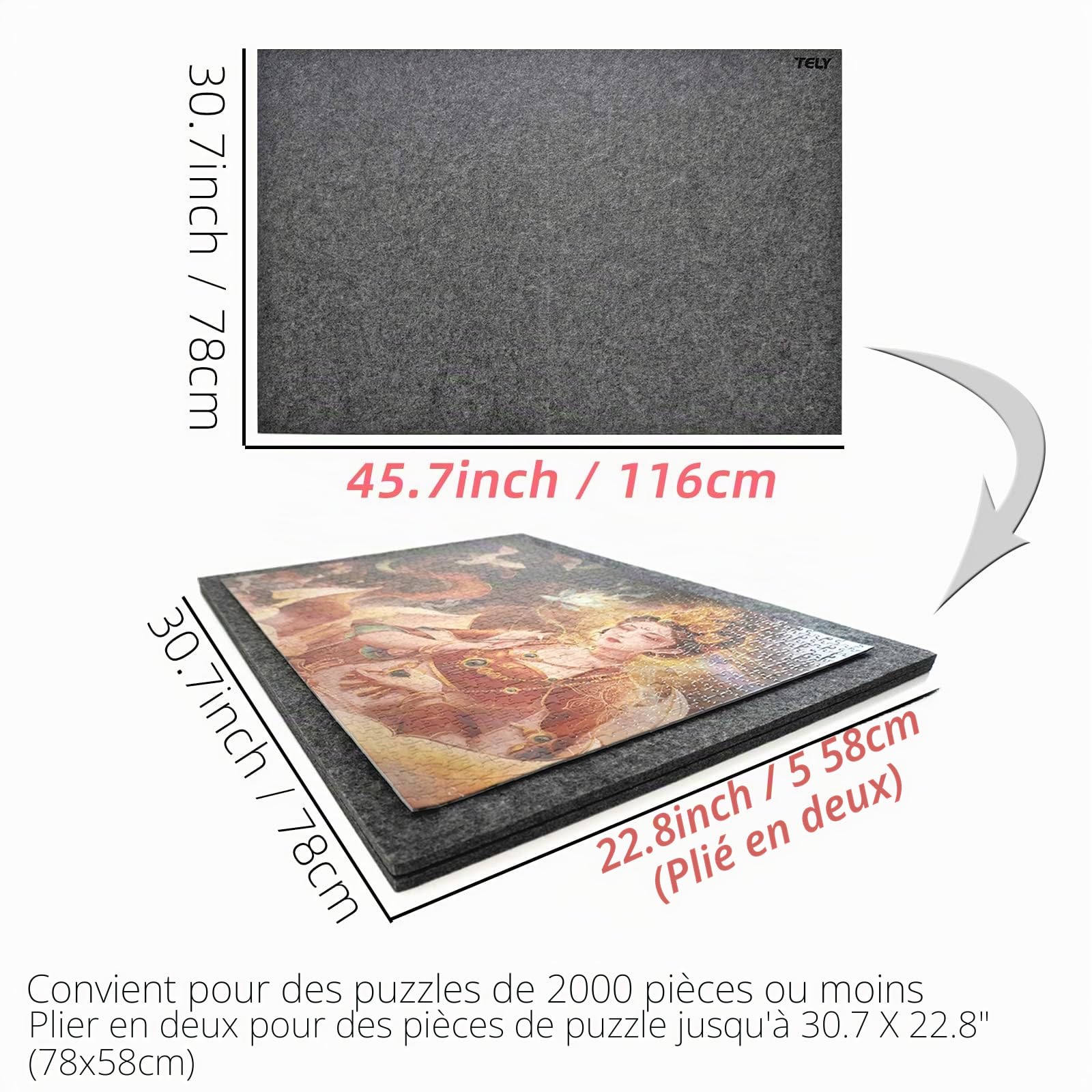TELY Tapis de Puzzle en Feutre pour jusqu'à 2000 Pièces, Pliable pour Rangement Facile, Portable (Extra Large)