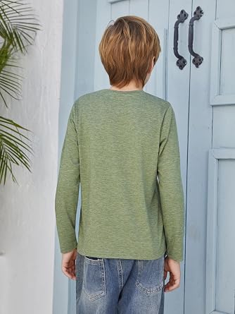 Boys Long Sleeve Crewneck Shirt Tee Top Solid Chest Pocket