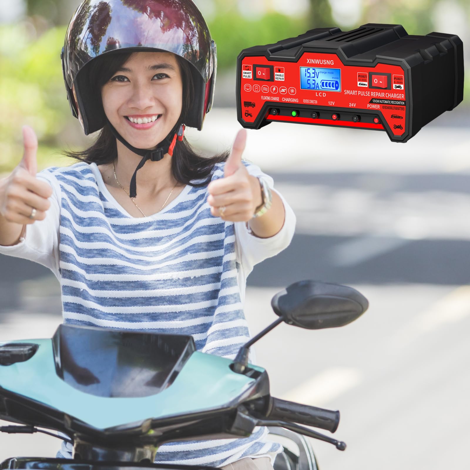 Cargador Baterías Coche- 12V/24V 900W Alta Potencia – para Coche,Moto,Tractor y camion – Compatible con Baterías de Plomo-Ácido, Reparación Inteligente por Pulso, LCD Digital -Cargador bateria Moto-