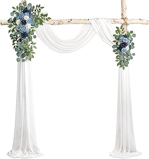 Sponsored Ad - PONATIA Dusty Blue Artificial Wedding Arch Flowers Kit(Pack of 3), with 26Ft Shiny White Wedding Arch Drapi...