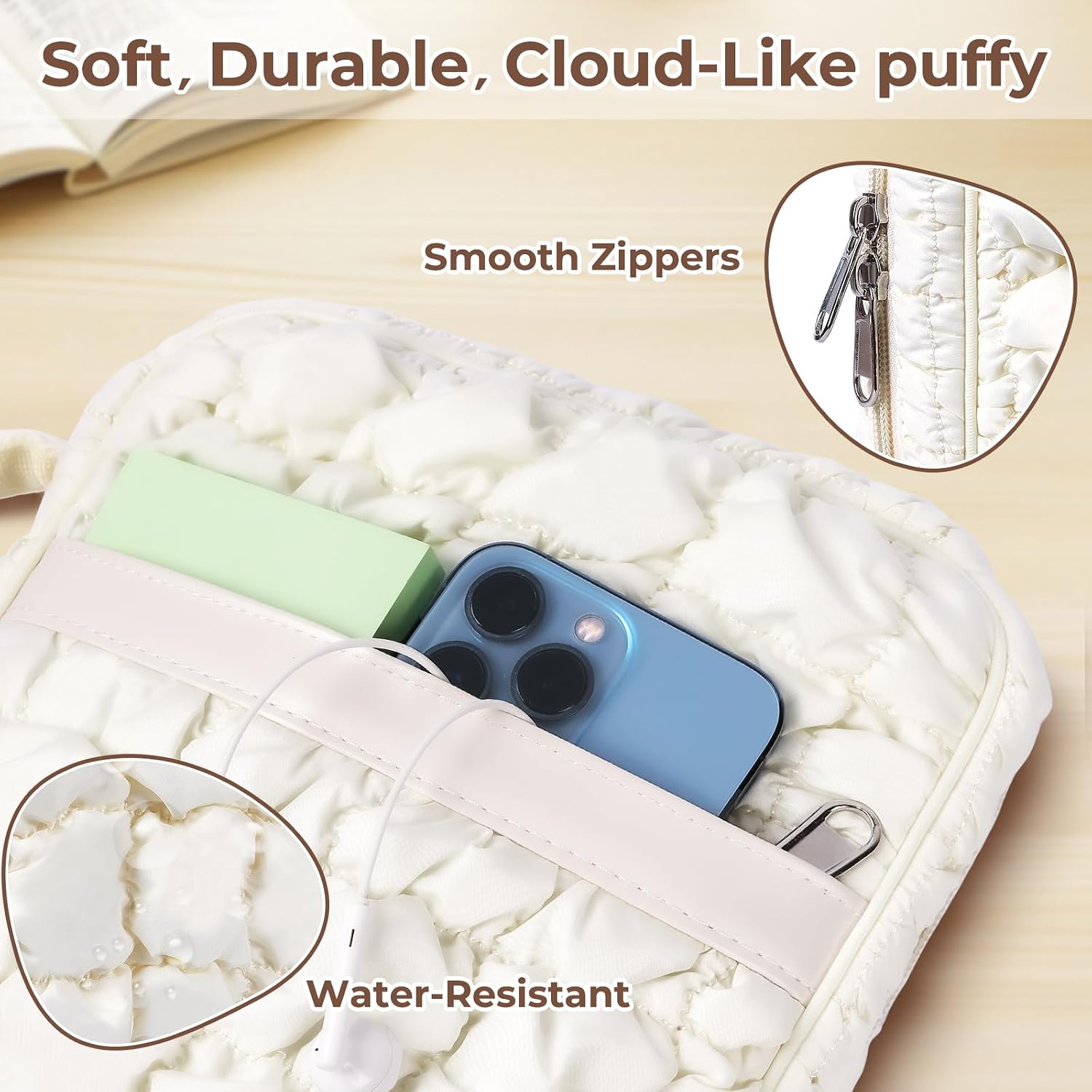 Puffy Bible Cover Case for Women, Lightweight Bible Bag Soft Waterpoof Carrying Case Book Cover for Bible Study Church Travel,Christmas Christian Gift for Women (Beige, M)