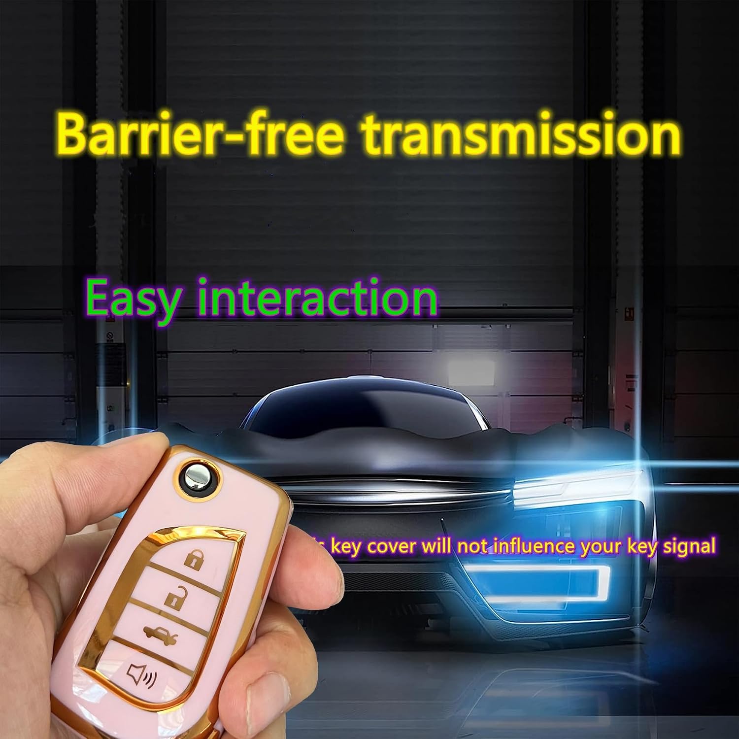 Key Fob Cover for Toyota Fortuner Tundra Camry RAV4 Challenger Replacement for Keyless Entry Remote Key Shell with Keychain (4-Button-Gold-Pink)