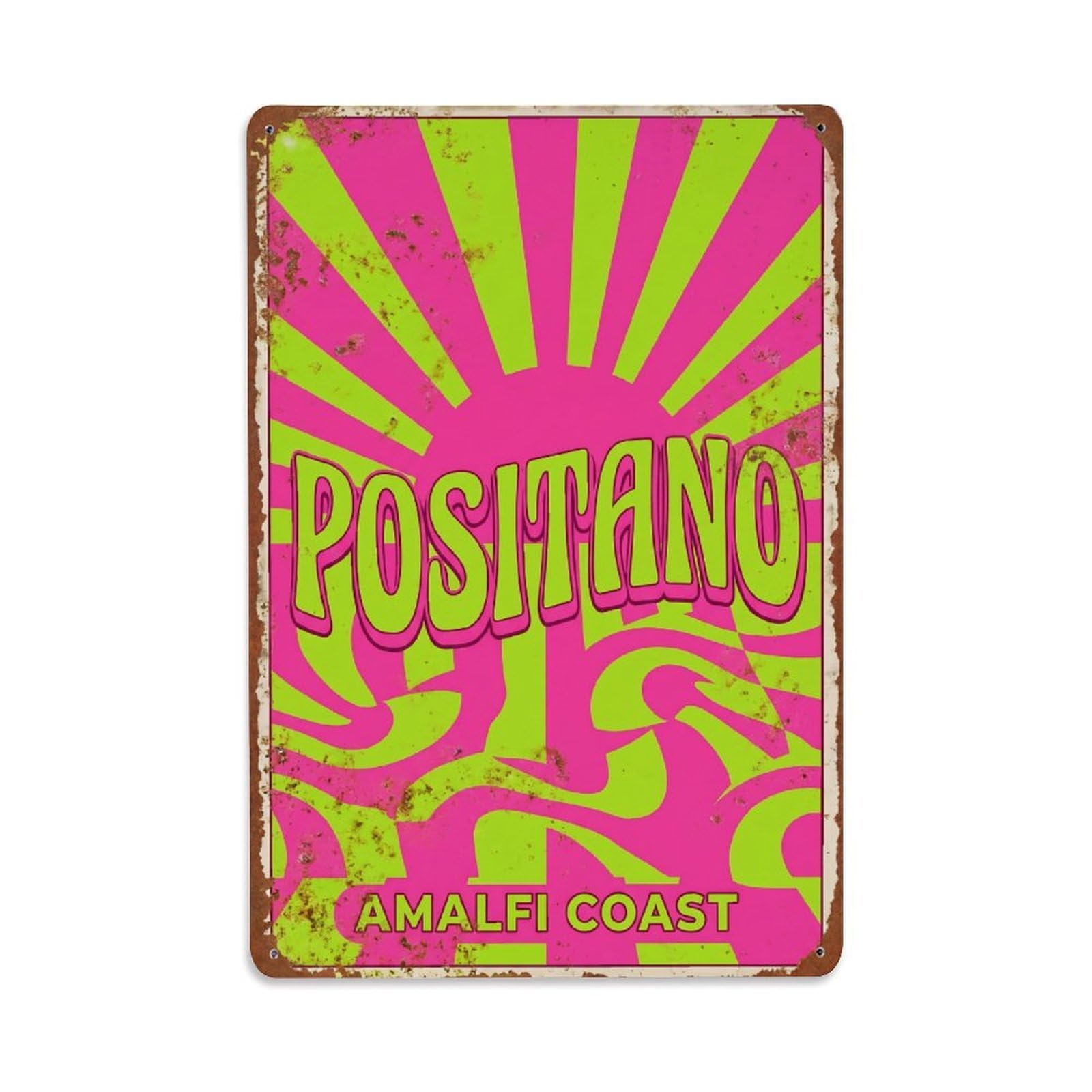 Vintage Travel Positano Italy Lime Metal Tin Sign
