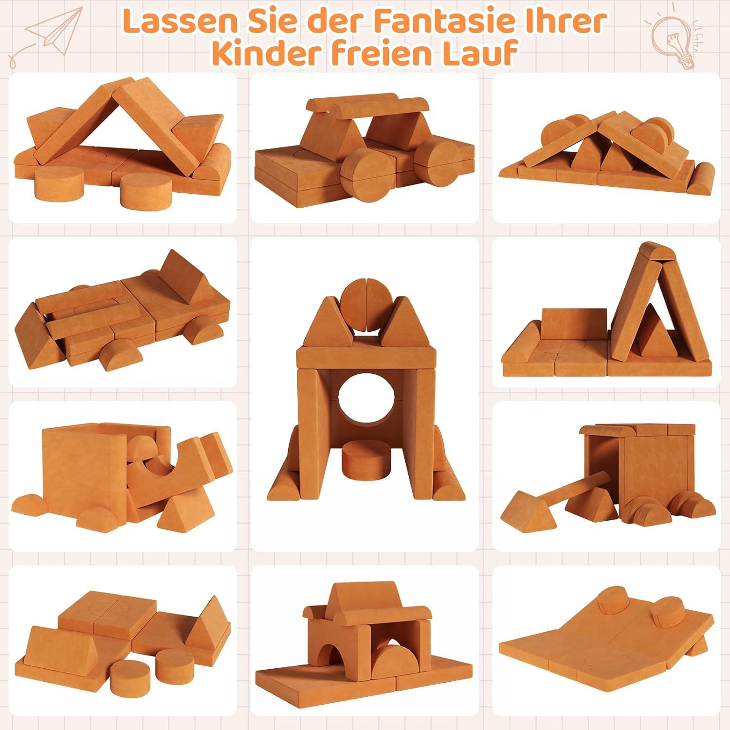 Spielsofa Kindersofa mit 15PCS Modul,Modulare Kinderspielcouch,Kindersofa aus Schaumstoff Bausteine,Spielsofa für Kinder & Kindersessel,Kuschelecke im Kinderzimmer,zum Spielen,Kreativsein,Schlafen